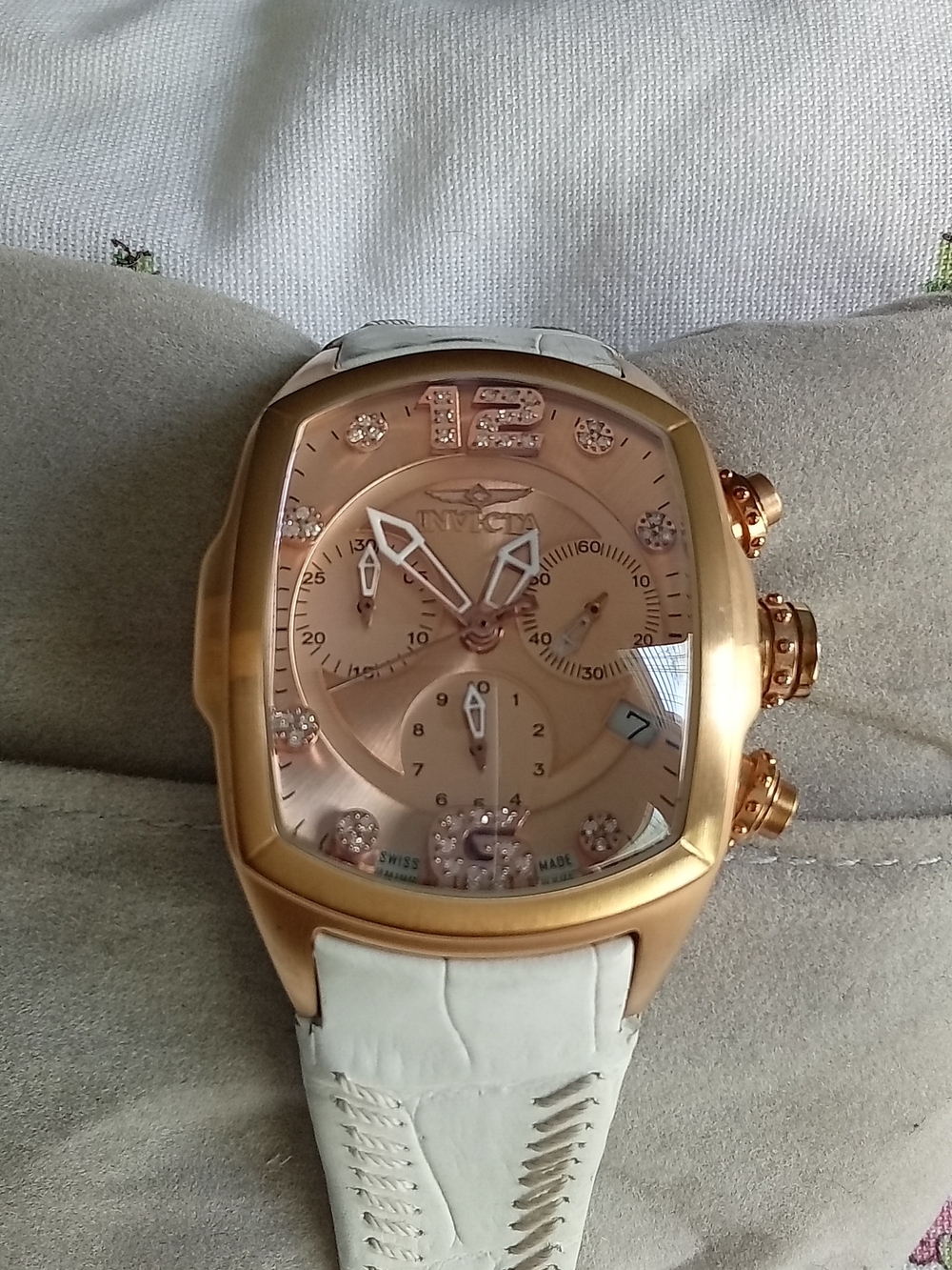 Invicta Lupah Revolution Rose Gold Chronograph Watch 6826 White Leather Strap